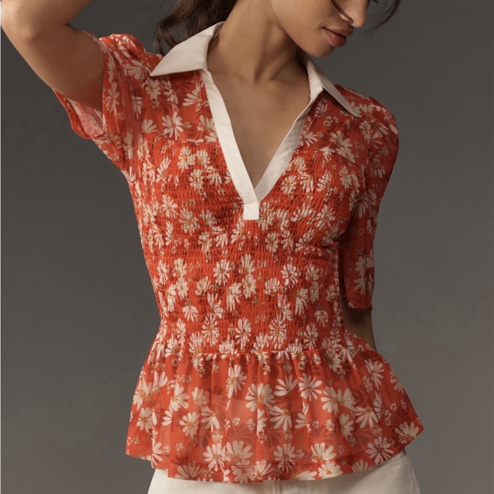 Anthropologie Maeve Floral Smocked Top sz L